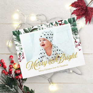 Cartão Postal Foto de Natal Alegre e Brilhante em Aquarela