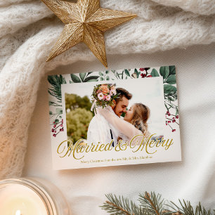 Cartão Postal Foto de Natal Casados em Aquarela