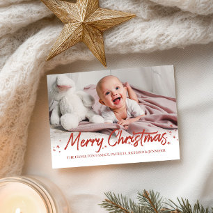 Cartão Postal Foto de Natal com Brilho Vermelho e Escrita à Mão