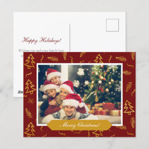 Cartão Postal Foto de Natal de Folha de Ouro Padrão de Férias 