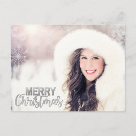 Cartão Postal Foto de Natal do Modern Silver Glitter