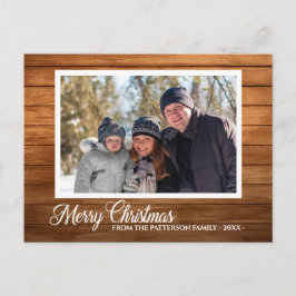 Cartão Postal Foto de Natal Família Nome Estilo de Madeira Rústi