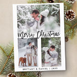 Cartão Postal Foto de Natal Feliz do Script de Pincel Moderno<br><div class="desc">Cartão-postal de Feliz Natal do Script de Pincel Moderno</div>