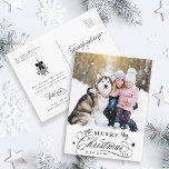 Cartão Postal Foto de Natal Feliz e Romântico Preto e Branco<br><div class="desc">Este cartão-postal de Natal com uma elegante e romântica caligrafia suave com pinecone twigs,  estrelas e mensagem de texto personalizada no verso. Para uma personalização mais avançada deste design,  clique no BOTÃO FERRAMENTA DESIGN AZUL acima!</div>