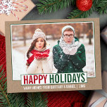 Cartão Postal Foto de Natal Feliz Moderno Kraft<br><div class="desc">Cartão-postal de Feriado Verde e Vermelho sobre Feriados Felizes Modernos</div>