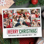 Cartão Postal Foto de Natal Moderno 5<br><div class="desc">Cartão-postal de 5 fotos verde e feriado vermelho para o feliz Natal moderno</div>