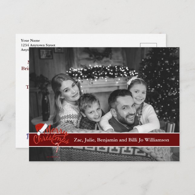 Cartão Postal Foto de Natal Preto e Branco Automático (Frente/Verso)