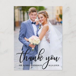 Cartão Postal Foto de Noiva e Noivo de Agradecimento de Casament