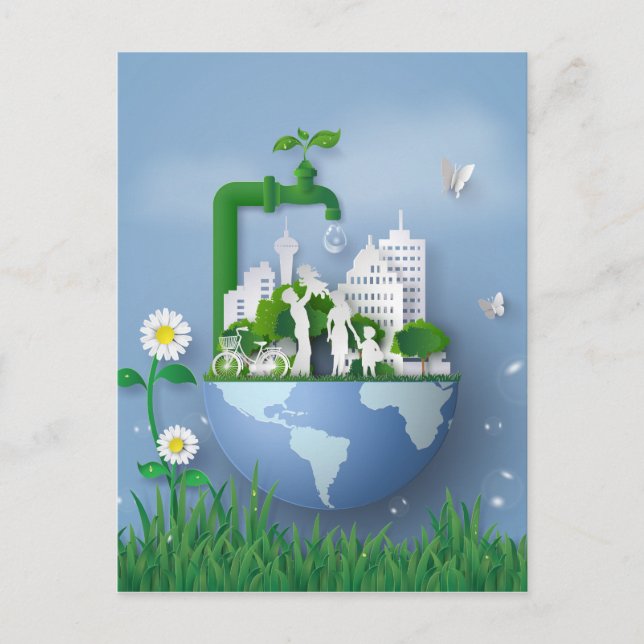 Cartão Postal Foto de Papercut Earth Conservation Faucee & City (Frente)