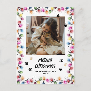 Cartão Postal Foto de Patinhas de Gato com Luzes de Natal Meowy