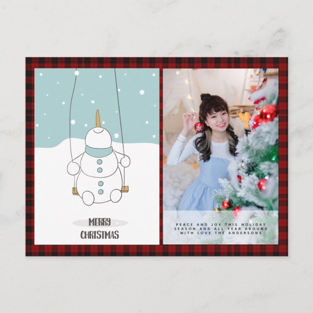 Cartão Postal Foto de Plaid de Búfalo de Papai Noel Ano Novo Art (Frente)