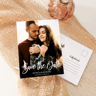 Cartão Postal Foto de Salvar a Data de Casamento com Roteiro Mod