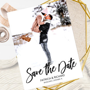 Cartão Postal Foto de Salvar a Data do Casamento com Roteiro Mod