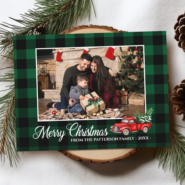 Cartão Postal Foto de Script de Caligrafia Caminhão Vermelho Xad (Two sided Holiday Postcard.)