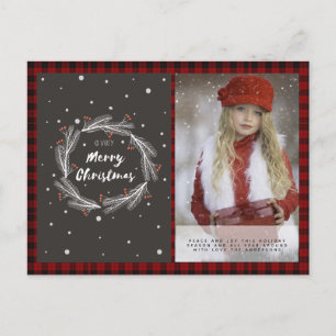 Cartão Postal Foto de Xadrez Buffalo Xmas Novo Ano Folkart Wreat