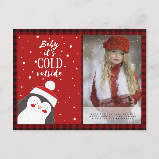 Cartão Postal Foto de Xadrez de Buffalo Xmas Ano Novo Art Pingui (Frente)