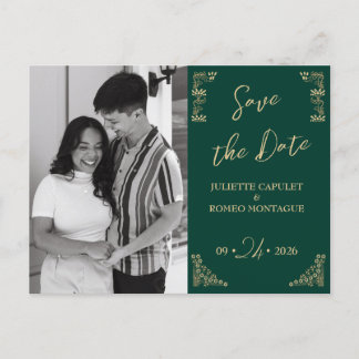 Cartão Postal Foto,Deco de Arte do Ouro Elegante em verde, salva