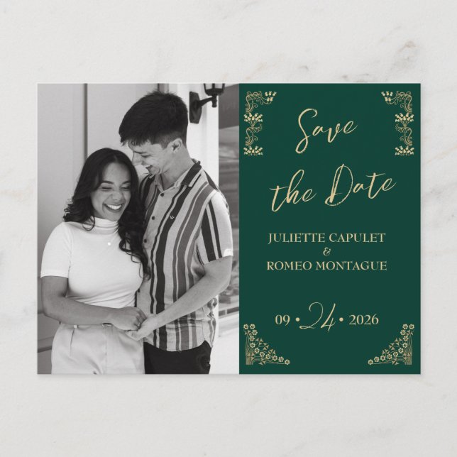 Cartão Postal Foto,Deco de Arte do Ouro Elegante em verde, salva (Frente)