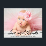 Cartão Postal Foto do Amor e Obrigados Bebês da Caligrafia Moder<br><div class="desc">Moderno Elegante Caligrafia Amor e Obrigados Nova Foto para Bebê Obrigado Cartão-Postal</div>