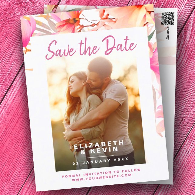 Cartão Postal Foto do anúncio rosa salve a data do casamento (Criador carregado)