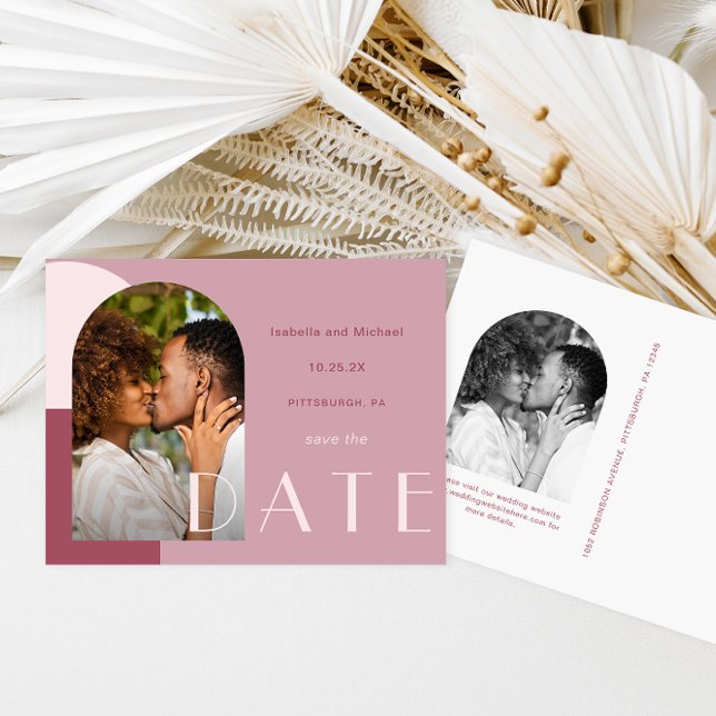 Cartão Postal Foto do Arch Moderno Burgundy Casamento Salve a Da (Criador carregado)