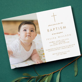 Cartão Postal Foto do Batismo Dourado Chic