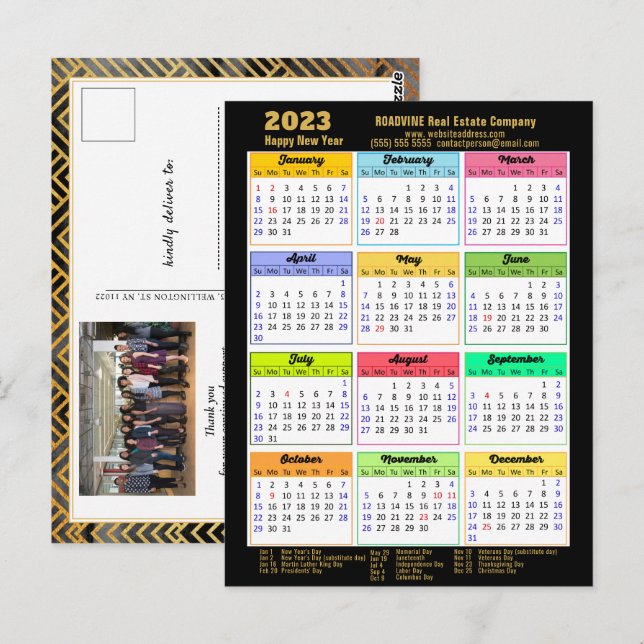 Cartão Postal Foto do Calendário Moderno Dourado Preto Corporati (Frente/Verso)