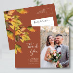 Cartão Postal Foto do Casamento outono Rustic Autumn<br><div class="desc">Ouro Rustic Brown Yellow Autumn Foliage Foto De Casamento Obrigado Cartão-Postal. Expresse o seu agradecimento aos seus amigos e família que fizeram do seu casamento um especial extra com este belo cartões de agradecimentos de fotos de casamento. Todos os textos estão pré-organizados para que você personalize fácil e rapidamente com...</div>