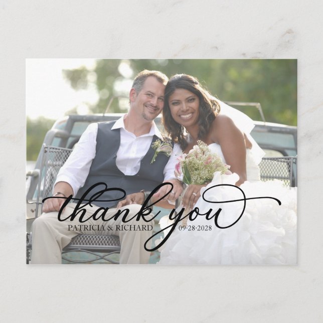 Cartão Postal Foto do Elegante Black Script Obrigado (Frente)