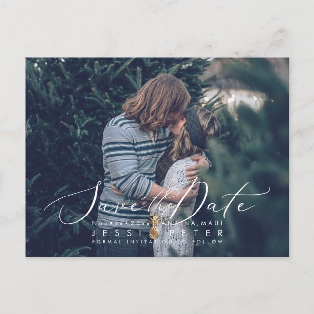 Cartão Postal Foto do Faux Dourado Pineapple Salvar a Data (Frente)