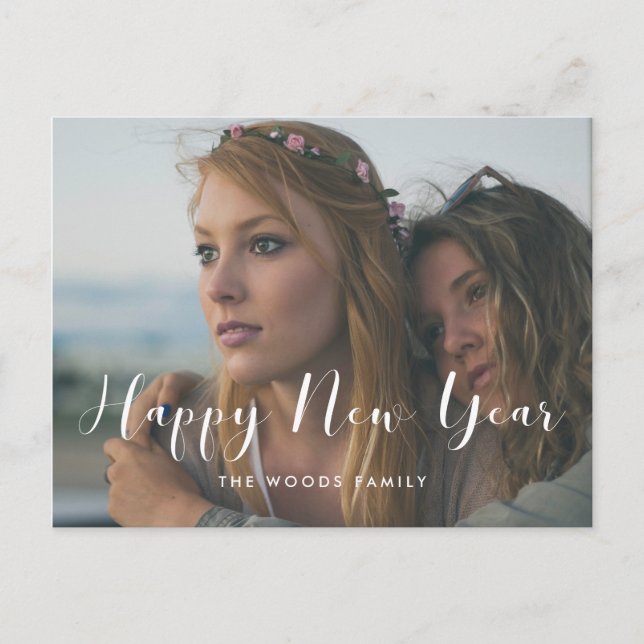 Cartão Postal Foto do feriado do Feliz ano novo de caligrafia el (Frente)