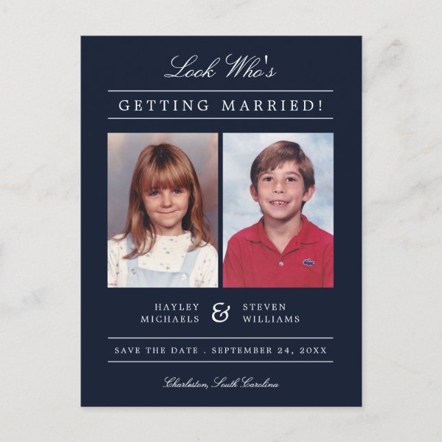 Cartão Postal Foto do Kid Salvar a Data | Azul Marinho (Frente)