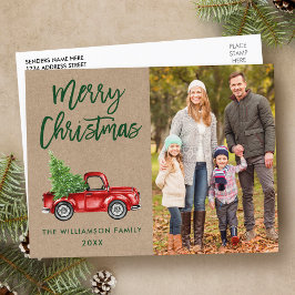 Cartão Postal Foto do Kraft Brush Script Vintage Truck Natal