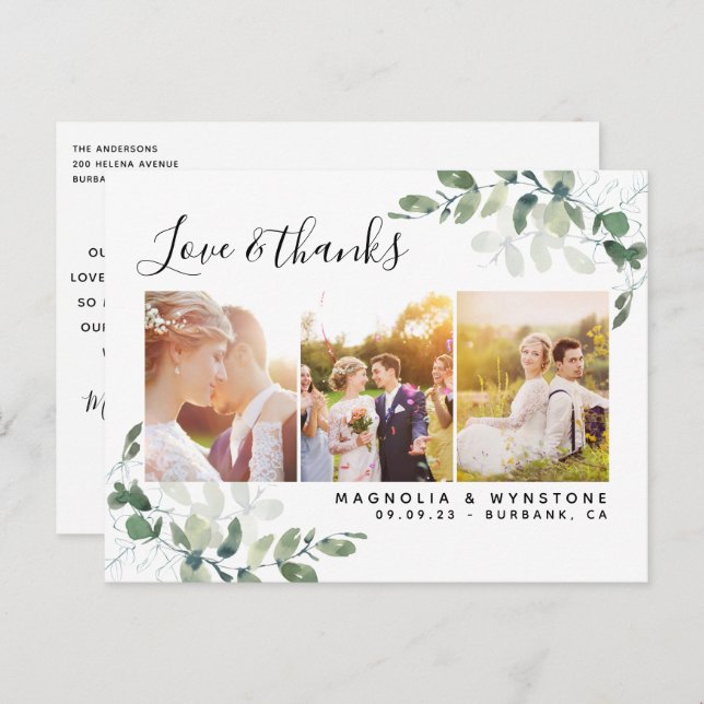 Cartão Postal Foto do Orçamento Casamento Eucalyptus Obrigado (Frente/Verso)