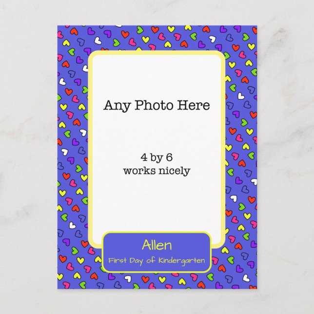 Cartão Postal Foto do Primeiro Dia do Jardim de Infância (Frente)