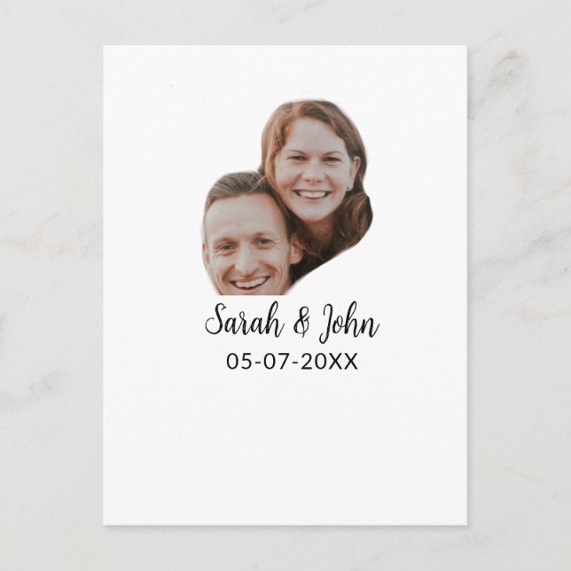 Cartão Postal Foto do rosto do casal adicionar nome data simples (Frente)