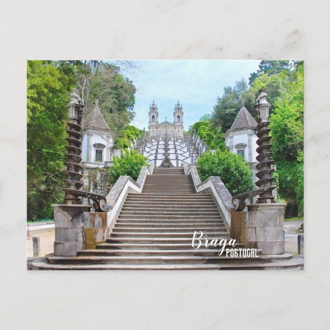 Cartão Postal Foto do Santuário de Bom Jesus Braga, com oração (Frente)