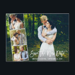 Cartão Postal Foto Do Script De Pincel 4 Salvar A Nova Data<br><div class="desc">Cartaz de Colagem de Foto do Novo Roteiro de Pincel Salvar a Nova Data de Adiamento do Casamento de Nova Data de Casamento Casal 4</div>