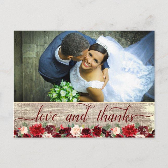 Cartão Postal Foto dos Obrigados Dourados da Rustic Boho Burgund (Frente)