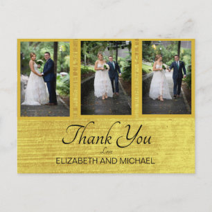 Cartão Postal Foto Dourada Anéis Elegante Casamento Obrigado