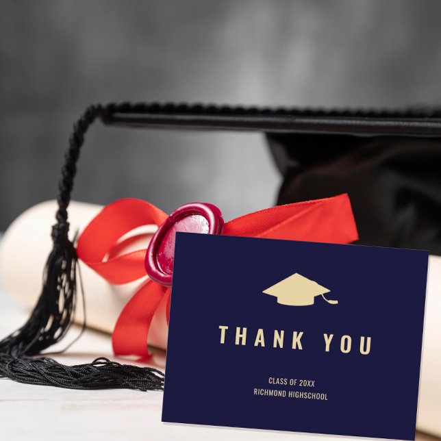 Cartão Postal Foto Dourada Azul do Marinho Moderno Obrigado (Criador carregado)