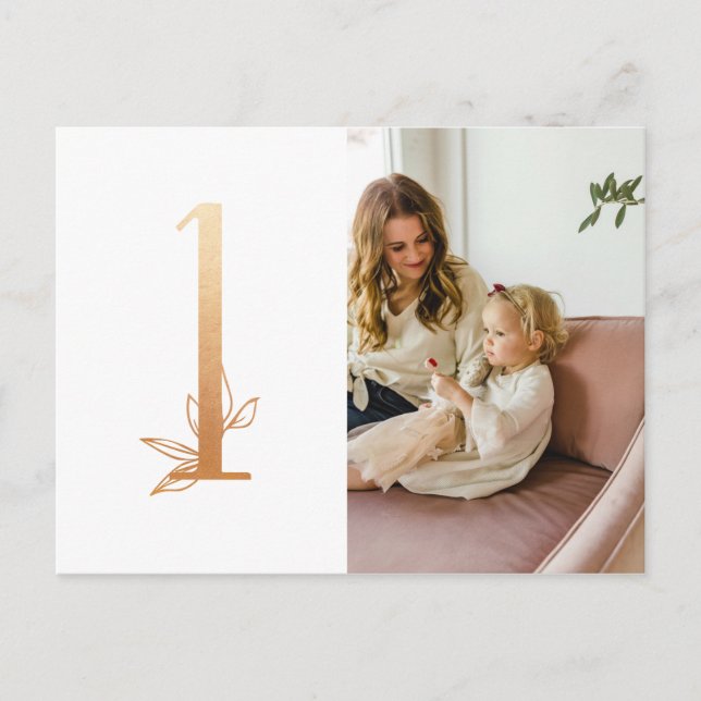 Cartão Postal Foto Dourada do Primeiro Aniversário Obrigado Cart (Frente)