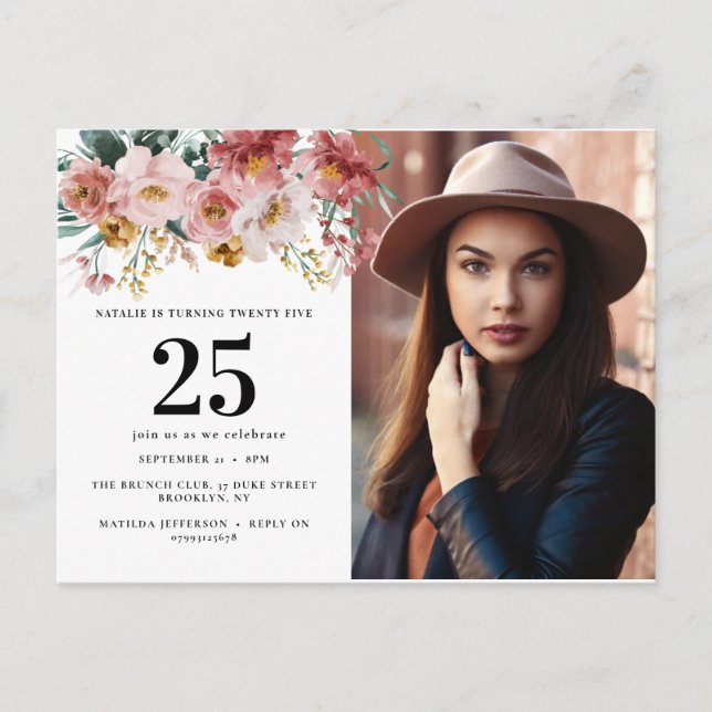 Cartão Postal Foto editável de idade floral em aquarela feminina (Frente)