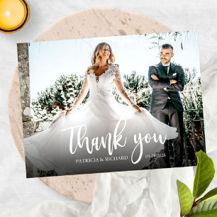 Cartão Postal Foto Elegante Caligrafia Casamento Agradecimento