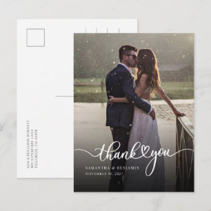 Cartão Postal Foto Elegante De Casamento Com Letra De Mão Obriga