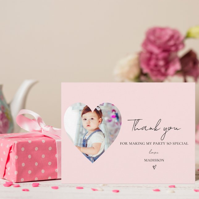 Cartão Postal Foto Elegante Minimalista Primeiro Aniversário Obr (Minimalist Elegant Photo First Birthday Thank you Postcard)