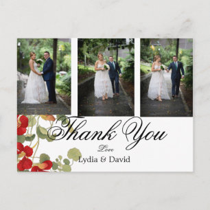 Cartão Postal Foto Elegante Orange Floral Casamento Obrigado