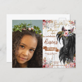 Cartão Postal Foto em aquarela cavalo aniversário cowgirl