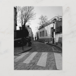 Cartão Postal Foto em preto e branco da rua Cobbled em Montmarte