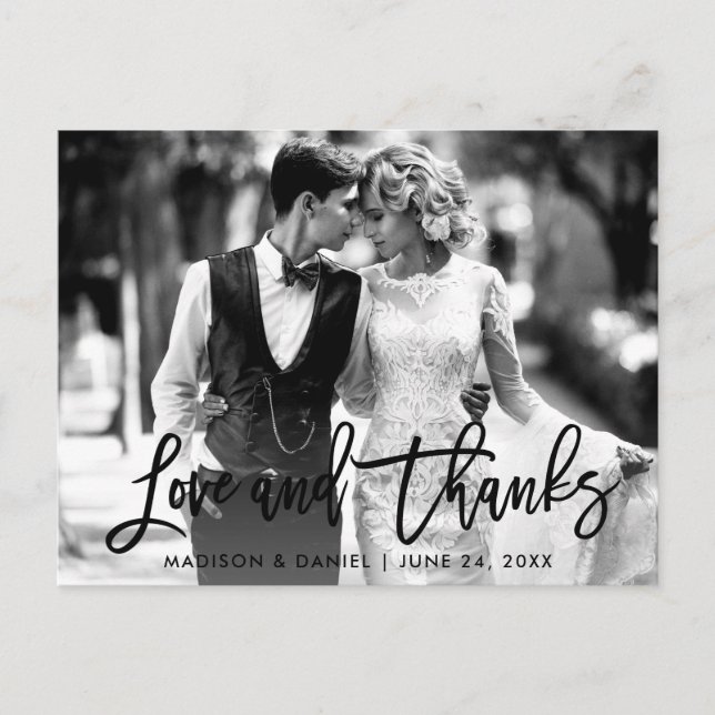 Cartão Postal Foto em preto e branco de amor e gratidão com pinc (Frente)